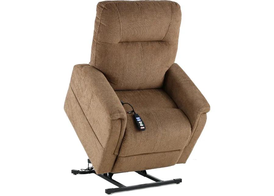 Dynamo Light Brown Power Lift Recliner with Heat and Massage