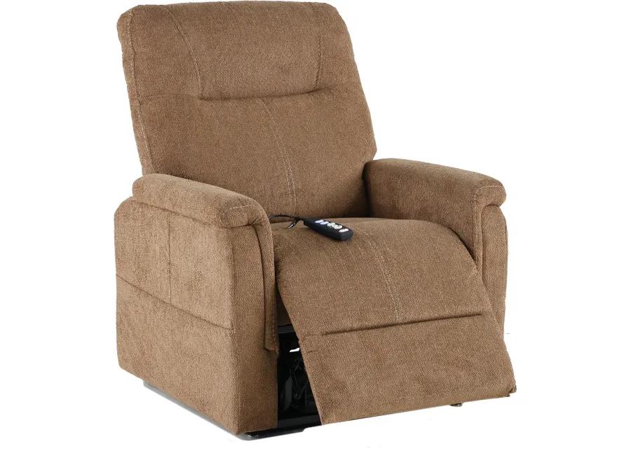 Dynamo Light Brown Power Lift Recliner with Heat and Massage