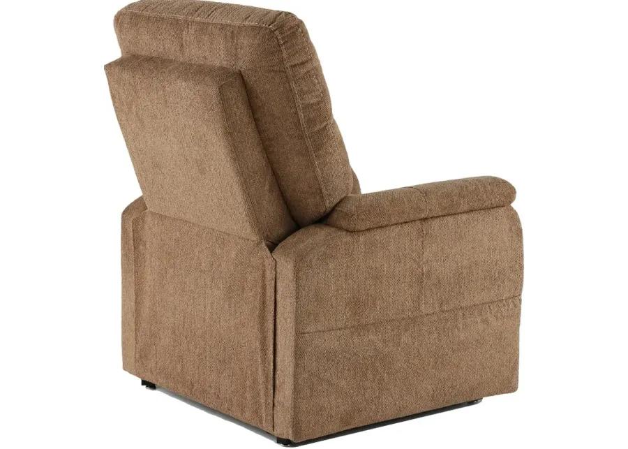 Dynamo Light Brown Power Lift Recliner with Heat and Massage