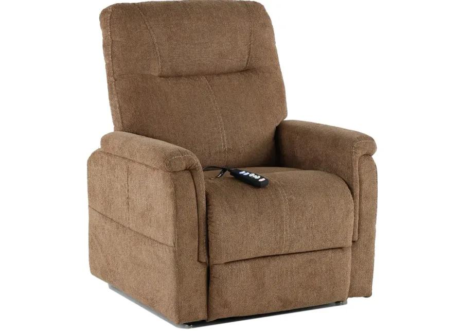 Dynamo Light Brown Power Lift Recliner with Heat and Massage