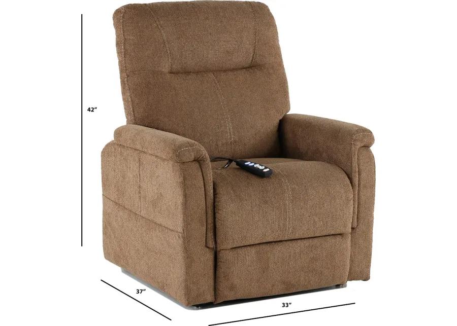 Dynamo Light Brown Power Lift Recliner with Heat and Massage