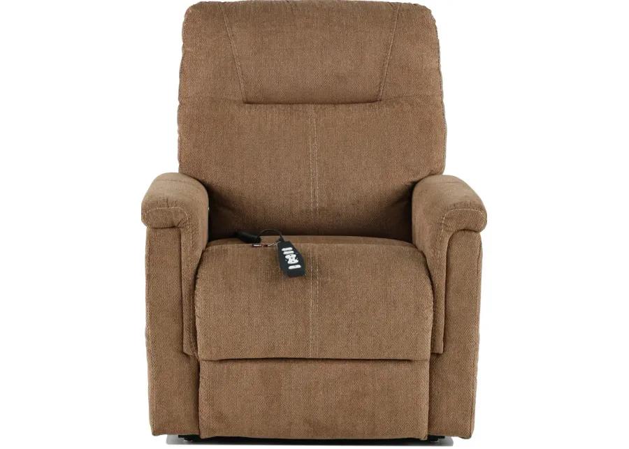 Dynamo Light Brown Power Lift Recliner with Heat and Massage