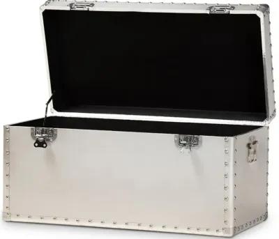 Serge French Industrial Silver Metal Storage Trunk