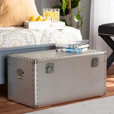 Serge French Industrial Silver Metal Storage Trunk