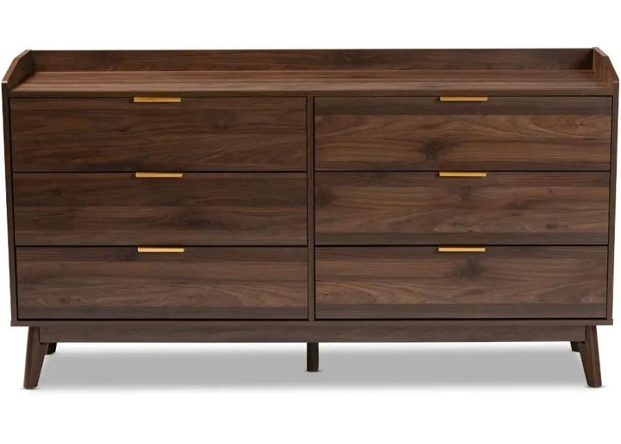 Lena Walnut Brown 6-Drawer Dresser