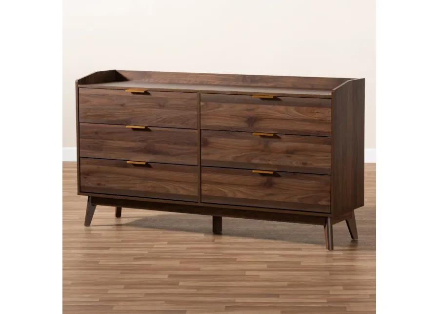 Lena Walnut Brown 6-Drawer Dresser