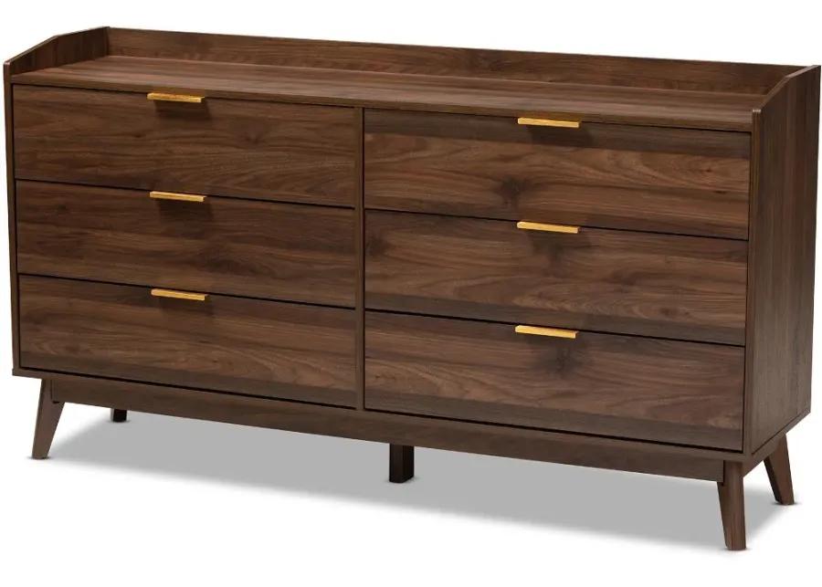 Lena Walnut Brown 6-Drawer Dresser