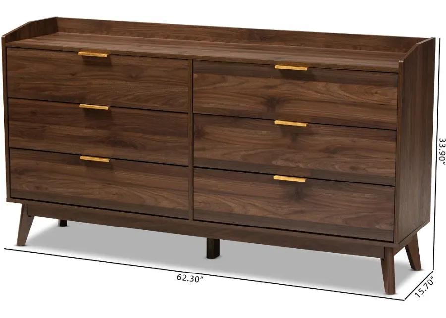 Lena Walnut Brown 6-Drawer Dresser