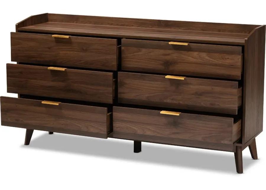 Lena Walnut Brown 6-Drawer Dresser