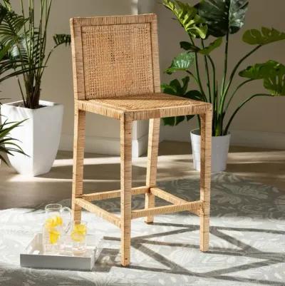 Sofia Natural Wood and Rattan Counter Stool