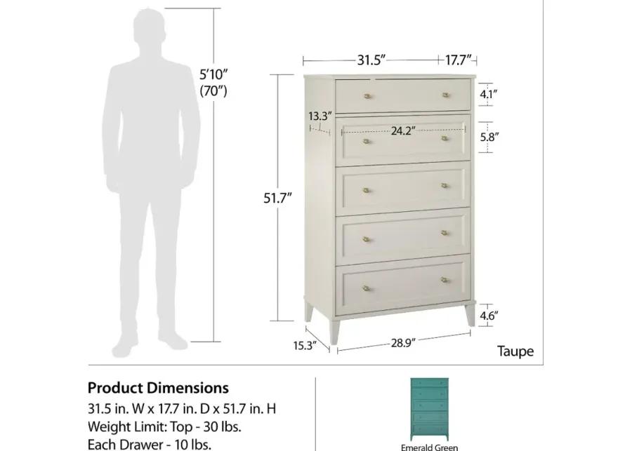 Monticello Taupe 5-Drawer Chest of Drawers