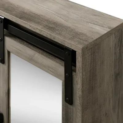 Sliding Mirrored Barn Door Gray Wall Cabinet