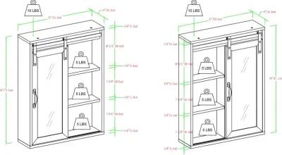 Sliding Mirrored Barn Door Gray Wall Cabinet