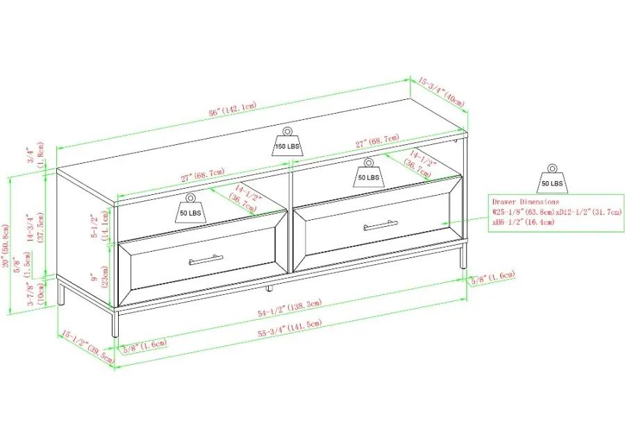 Chevy Dark Walnut 56" 2-Drawer Low Profile TV Stand