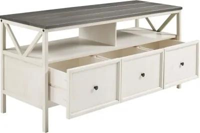 Natalee 60" Distressed White & Gray 3-Drawer TV Stand