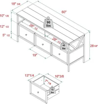 Natalee 60" Distressed White & Gray 3-Drawer TV Stand