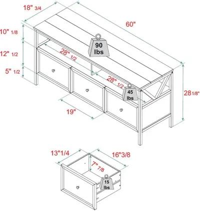 Natalee 60" Distressed White & Oak 3-Drawer TV Stand