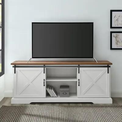 Sliding Barn Door 70" White & Oak TV Stand