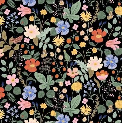 Rifle Paper Co Elly Black Strawberry Fields Queen Headboard