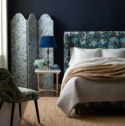 Rifle Paper Co Hawthorne Garden Party Blue King Wingback Bed