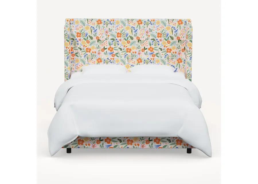 Rifle Paper Co Hawthorne Multicolor Floral Twin Wingback Bed