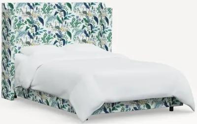 Rifle Paper Co Hawthorne Blue Peacock Queen Wingback Bed