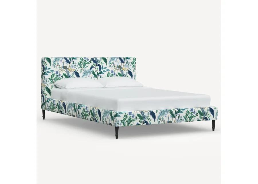 Rifle Paper Co Elly Blue Peacock Cal-King Platform Bed