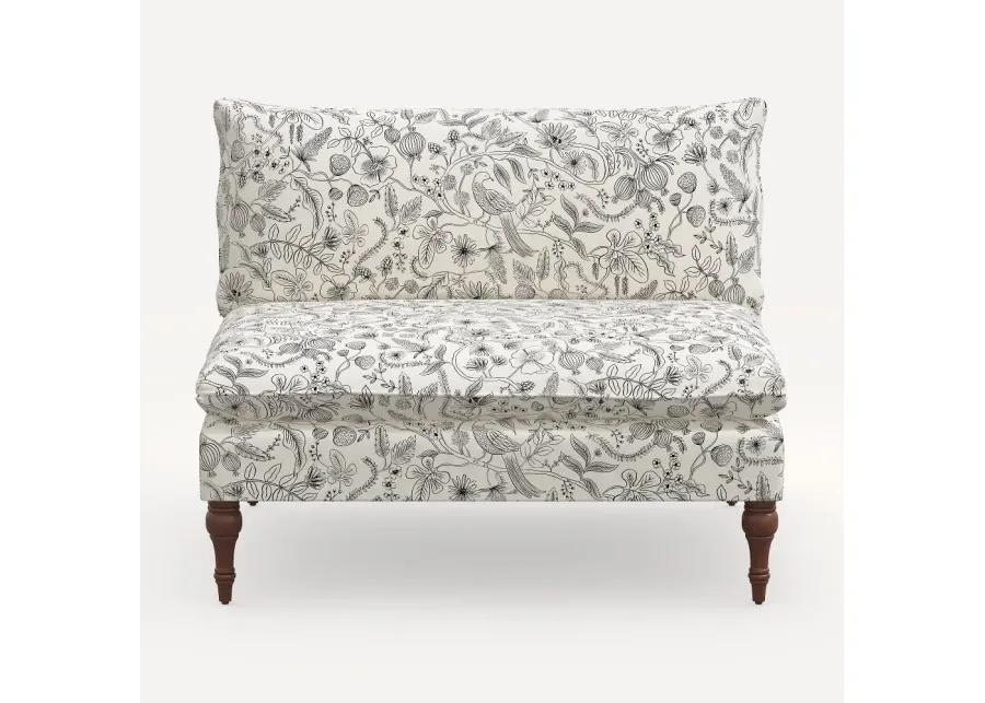 Rifle Paper Co. Louie Aviary Cream & Black Armless Loveseat