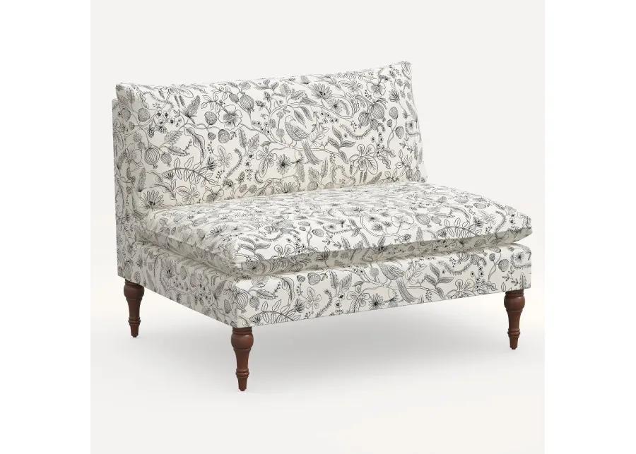 Rifle Paper Co. Louie Aviary Cream & Black Armless Loveseat