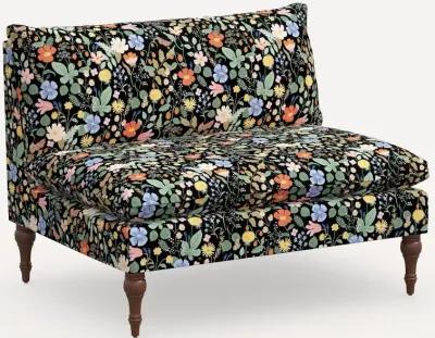 Rifle Paper Co. Louie Black Strawberry Fields Armless Loveseat