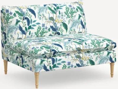 Rifle Paper Co. Louie Blue Peacock Armless Loveseat