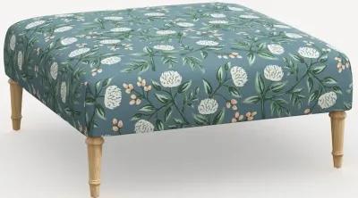 Rifle Paper Co. Greenwich Emeral Peonies Ottoman with Natural Legs