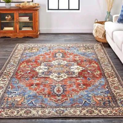 Percy 8 x 10 Blue and Rust Washable Area Rug