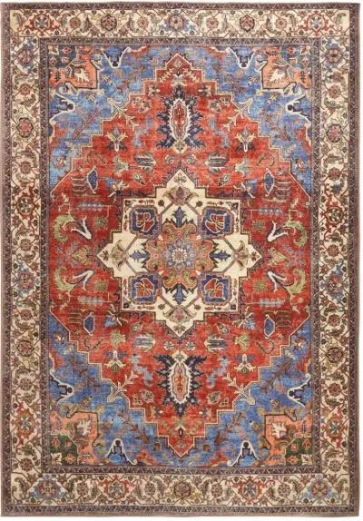 Percy 2 x 3 Blue and Rust Washable Area Rug