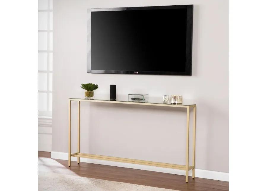 Darrin Long Gold Console Table with Mirrored Top