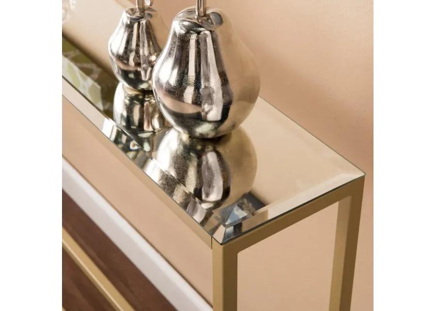 Darrin Long Gold Console Table with Mirrored Top