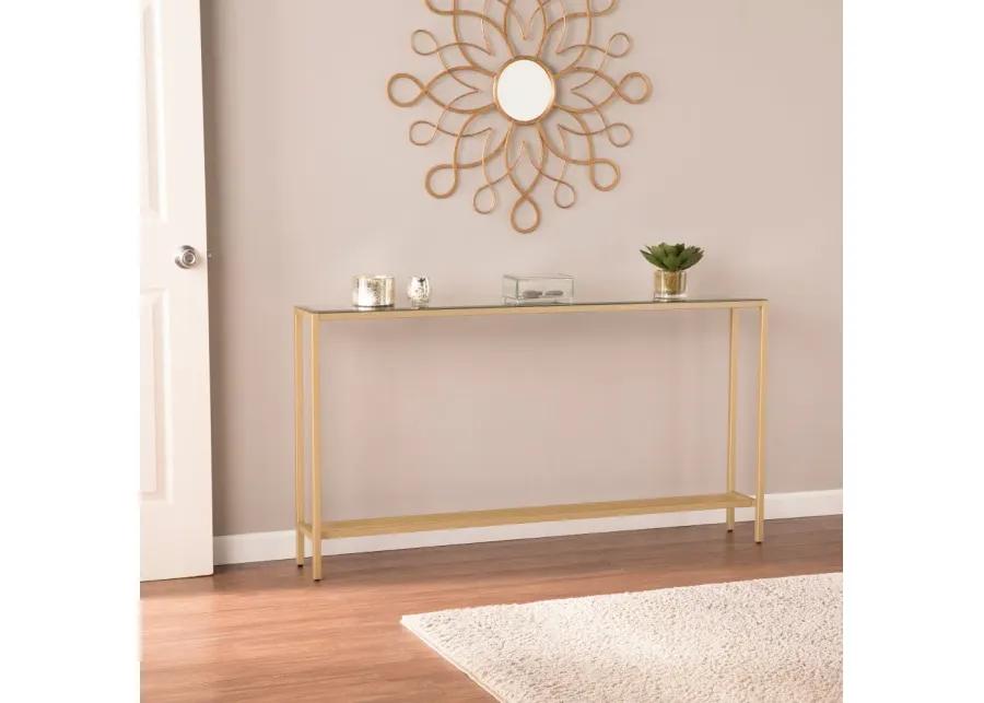 Darrin Long Gold Console Table with Mirrored Top