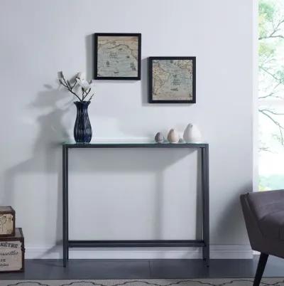 Darrin Short Gunmetal Gray Console Table with Mirrored Top