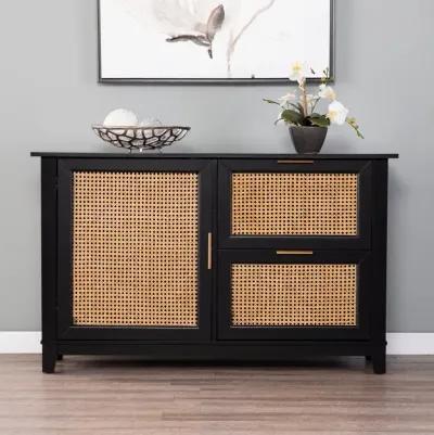 Holly & Martin Chekshire Black & Rattan Storage Cabinet