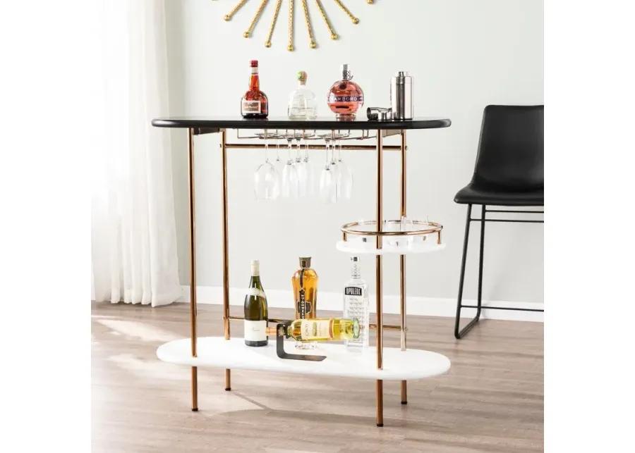 Dagney Black & White Wine Table with Glassware Storage