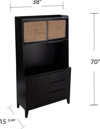 Carondale Black & Rattan Buffet Cabinet with Hutch