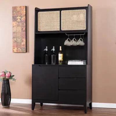 Carondale Black & Rattan Buffet Cabinet with Hutch