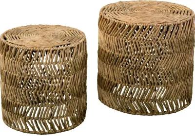 Davari Water Hyacinth Round Accent Tables Set of 2