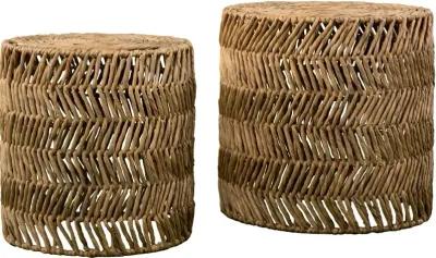 Davari Water Hyacinth Round Accent Tables Set of 2