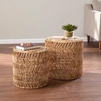 Davari Water Hyacinth Round Accent Tables Set of 2