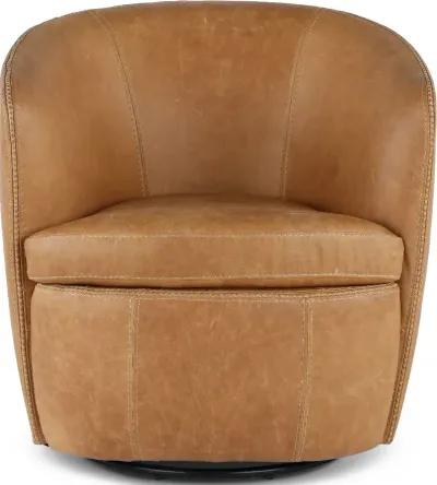 Barolo Vintage Saddle Brown Leather Swivel Club Chair