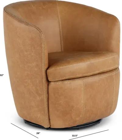 Barolo Vintage Saddle Brown Leather Swivel Club Chair