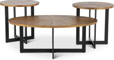 Colton Brown and Black 3 Piece Table Set