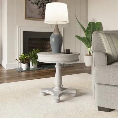 Newhaven Weathered White Round End Table