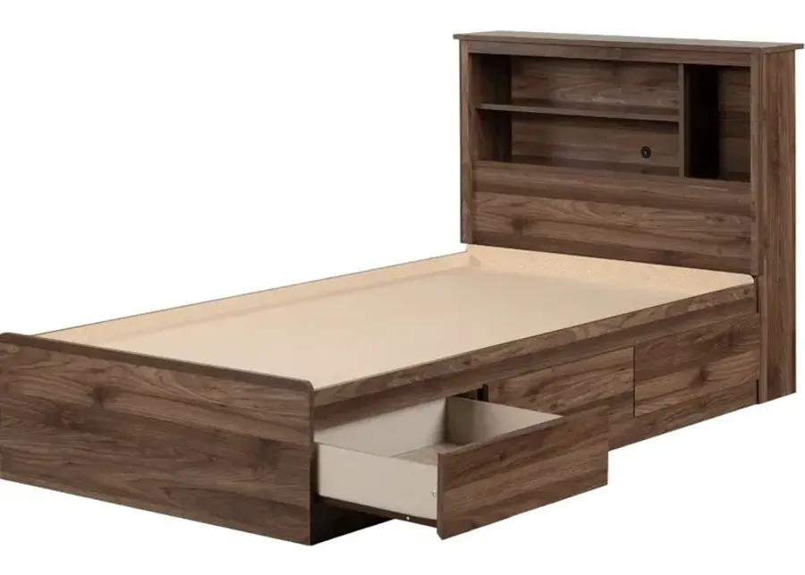 Yodi Walnut Twin Storage Bed with Headboard - South Shore